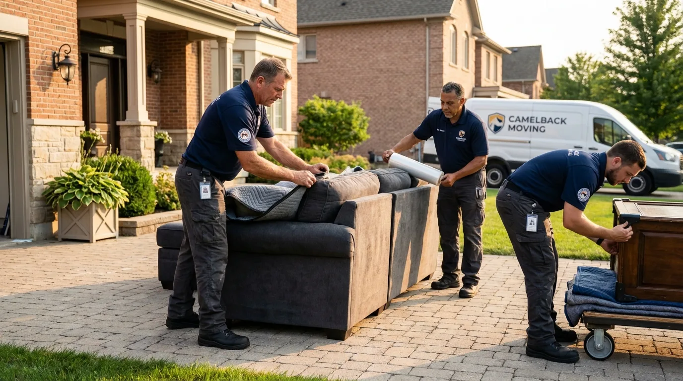 Large estate moving crew wrapping furniture in South Hadley, MA